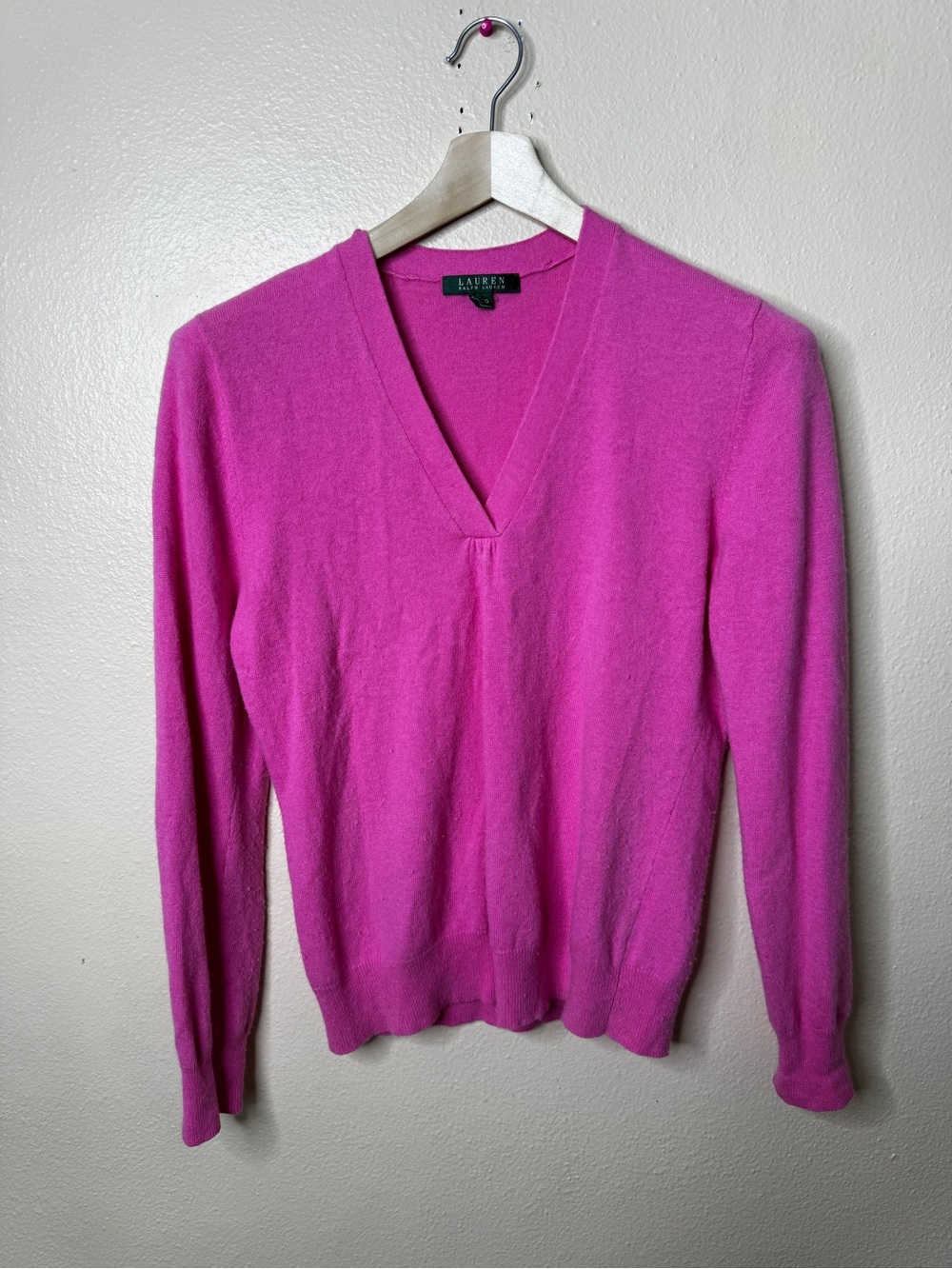 Lauren Ralph Lauren Women’s XL 100% Cashmere Sweater Pink V-Neck Pullover